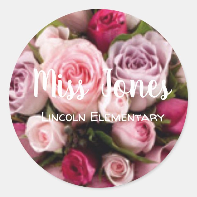 Adesivo Redondo Trendy Rosa Monograma Professor Design (Frente)