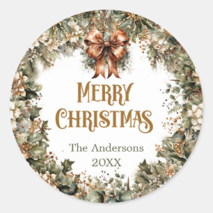 Adesivo Redondo Trendy Sage Green e faux gold white poinsettia