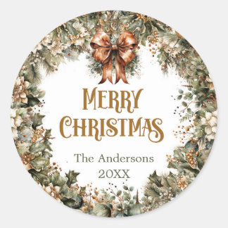 Adesivo Redondo Trendy Sage Green e faux gold white poinsettia