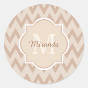 Adesivo Redondo Trendy Tan Brown Chevron Zigzag Nome e Monograma