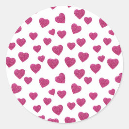 Adesivo Redondo Trendy Valentine Pink Glitter Hearts on White
