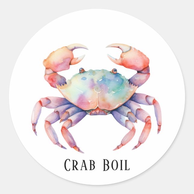 Adesivo Redondo Trendy Watercolor Crab Boil Party (Frente)
