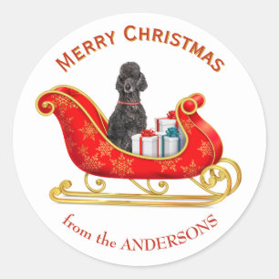 Adesivo Redondo Trenó de Natal Cachorro Poodle Preto