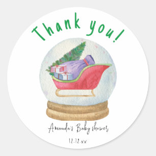 Adesivo Redondo Trenó de Papai Noel - obrigado chá de bebê 