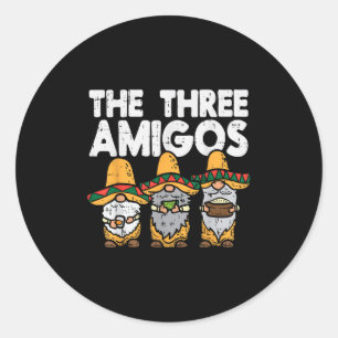 Adesivo Redondo Três Amigos Gnomos Mexicanos Cute Cinco De Mayo Fi