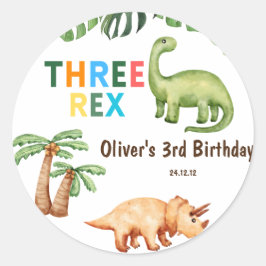 Adesivo Redondo Três aniversários de criança Rex