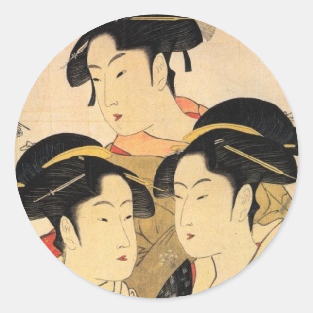 Adesivo Redondo Três Belezas Conhecidas, Pinheiro De Arte Japonês (Frente)