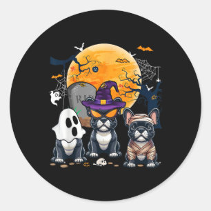 Adesivo Redondo Três Bulldog Francês de Halloween Cosplay Witch Gh