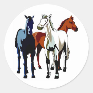 Adesivo Redondo Três Cavalos Fortes Azul Branco Vermelho