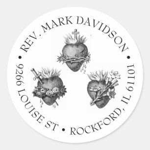 Adesivo Redondo Três Corações de Jesus, Maria e Endereço de Joseph