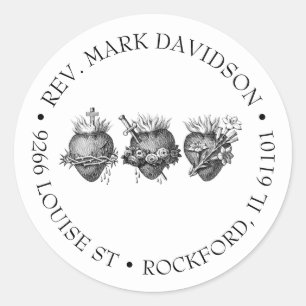 Adesivo Redondo Três Corações de Jesus, Maria e Endereço de Joseph