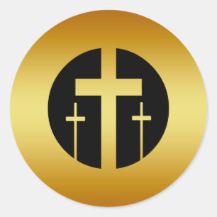 ADESIVO REDONDO TRÊS CRUZES DOURADOS