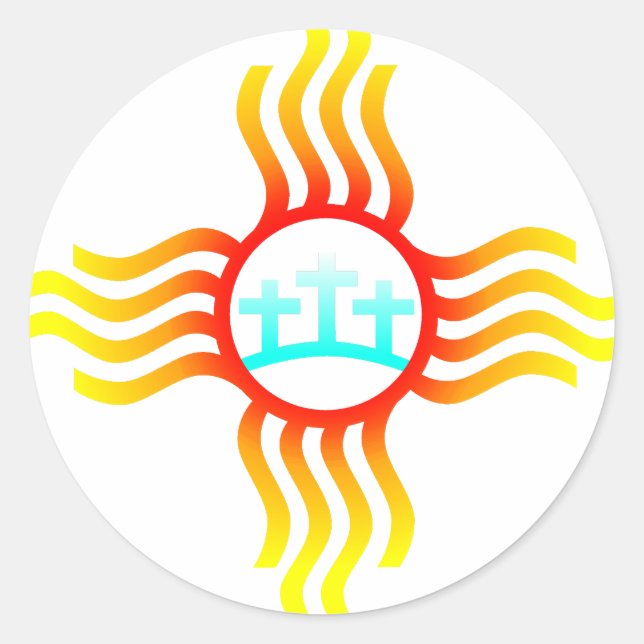 Adesivo Redondo Três Cruzes Novo México Zia (Frente)