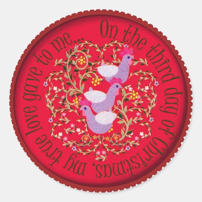 Adesivo Redondo Três galinhas francesas (Frente)