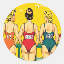 Três Garotas Pin-up por Trás, Humor de Praia, Dive