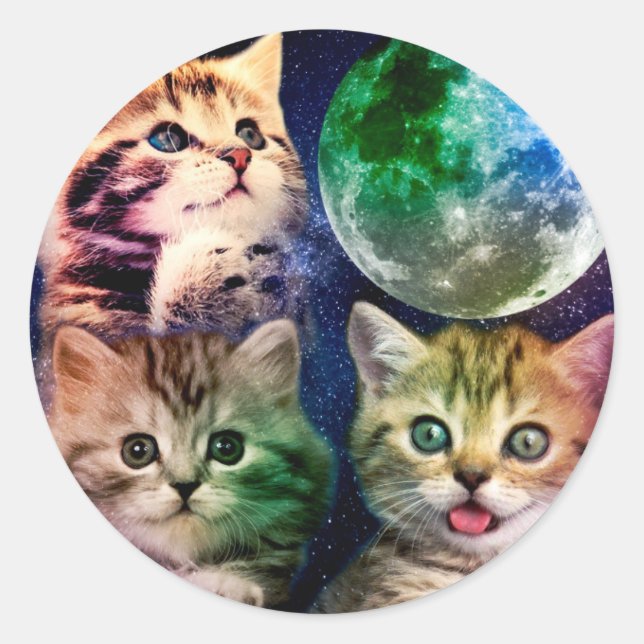 Adesivo Redondo Três gatos e a lua (Frente)