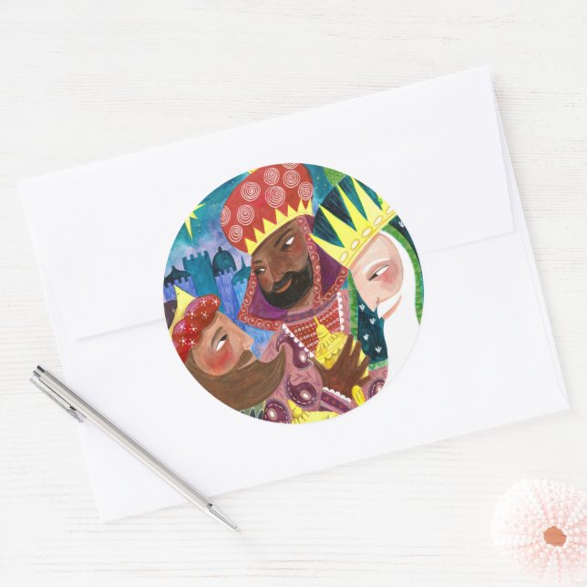 Adesivo Redondo Três homens sábios Feriado religioso de Natal (Envelope)