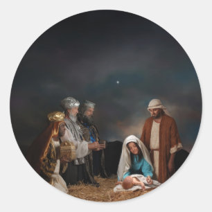 Adesivo Redondo Três homens sábios na natividade