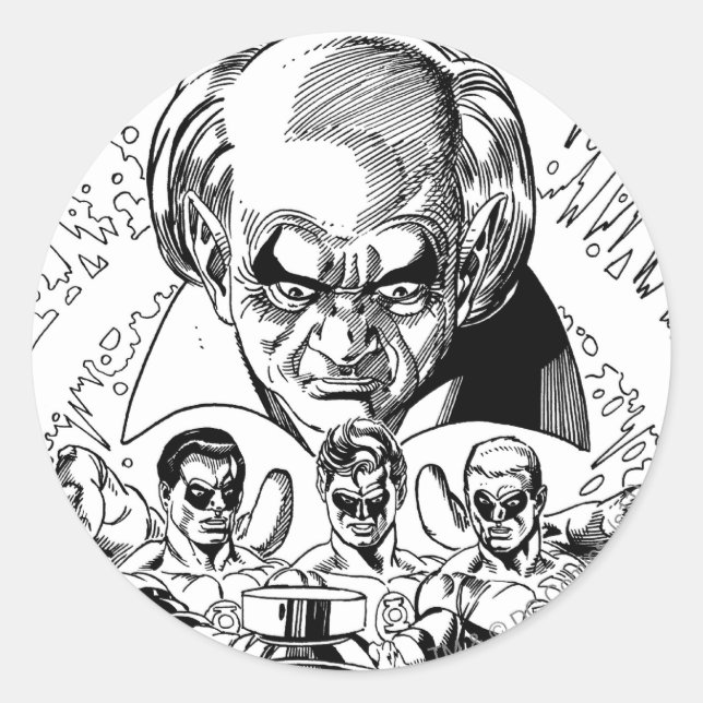 Adesivo Redondo Três Lanteras Verdes Cobrir em Quadrinhos, Preto e (Frente)