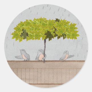 Adesivo Redondo Três Pássaros na Chuva