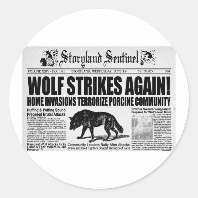 Adesivo Redondo Três Pequenos Porcos (Frente)