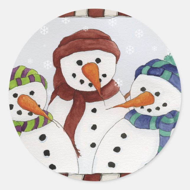 Adesivo Redondo Três Snowmen Sticker (Frente)