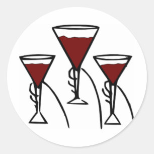 Adesivo Redondo Três vidros de vinho em desenhos animados das mã