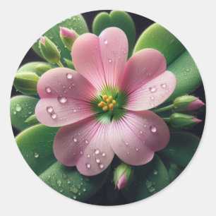 Adesivo Redondo Trevo Floral Rosa e Verde Oxalis