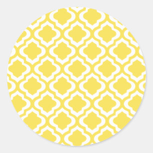 Adesivo Redondo Trevo marroquino amarelo elegante de Quatrefoil da