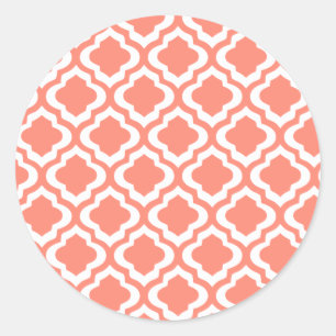 Adesivo Redondo Trevo marroquino coral elegante de Quatrefoil da