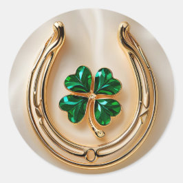 Adesivo Redondo Trevo sortudo com ferradura Dourada