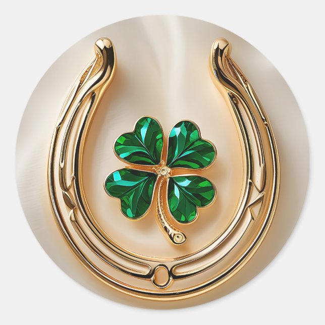 Adesivo Redondo Trevo sortudo com ferradura Dourada (Frente)