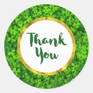 Adesivo Redondo Trevos verdes com o obrigado do quadro da folha