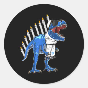 Adesivo Redondo Trex Dinosaur Menorah Hanukkah Chanukah