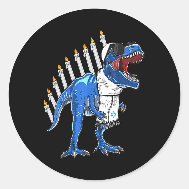 Adesivo Redondo Trex Dinosaur Menorah Hanukkah Chanukah (Frente)