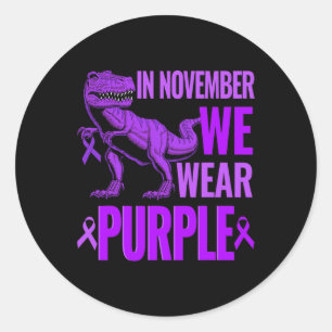 Adesivo Redondo Trex Dinossaur Em Novembro Vestimos Epilepsia Roxa
