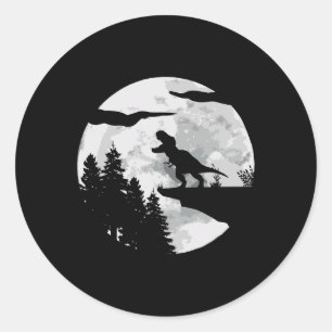 Adesivo Redondo TRex Dinossaur Night Sky Moon Dino Trex Tyrannosau
