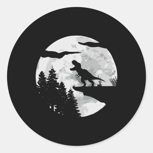 Adesivo Redondo TRex Dinossaur Night Sky Moon Dino Trex Tyrannosau (Frente)