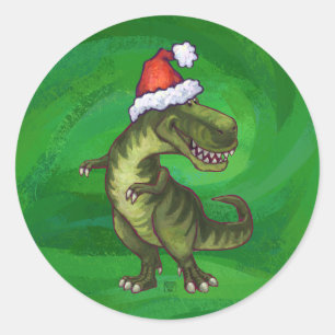 Adesivo Redondo TRex em Santa Hat em Verde