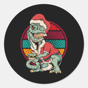 Adesivo Redondo TRex Papai Noel Dinossauro Feliz Engraçada Xm