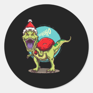 Adesivo Redondo TRex Papai Noel Natal Dinossauro Jolly Xmas 1