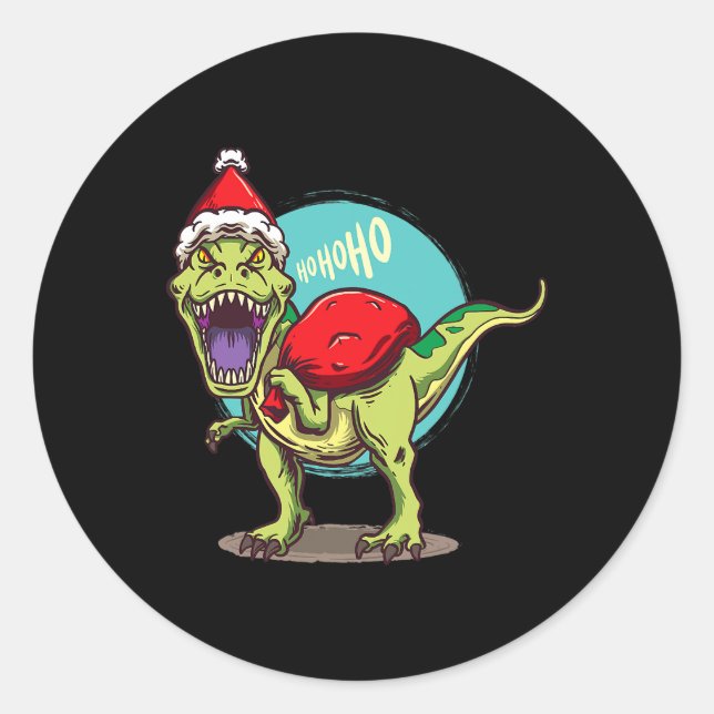 Adesivo Redondo TRex Papai Noel Natal Dinossauro Jolly Xmas 1 (Frente)