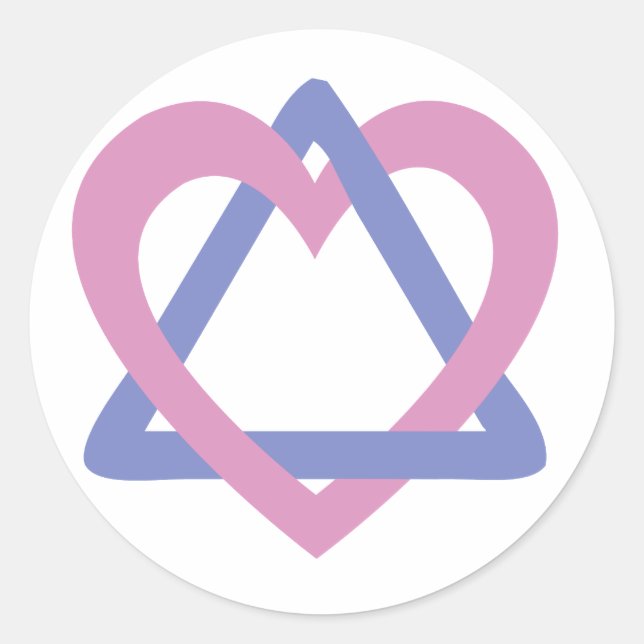 Adesivo Redondo Triângulo de Adoção, cor-de-rosa azul (Frente)