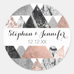 Adesivo Redondo Triângulos de Prata Dourada e Geo Floral do Marble