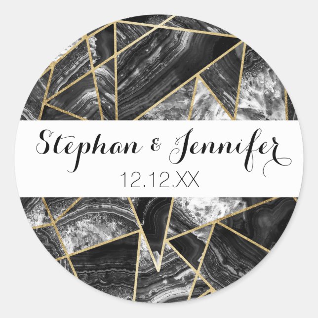 Adesivo Redondo Triângulos Geométricos Dourados Pretos de Agato Br (Frente)