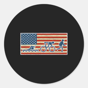 Adesivo Redondo Triathlon Run Triathlete Biathlon Usa Flag Sports