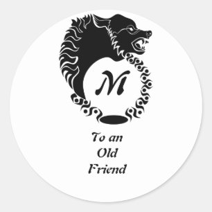 Adesivo Redondo Tribal Black Wolf Head Silhouette Laurel Monograma