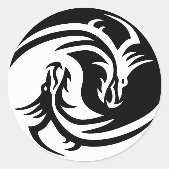 Adesivo Redondo Tribal Dragon Yin Yang Sticker (Frente)