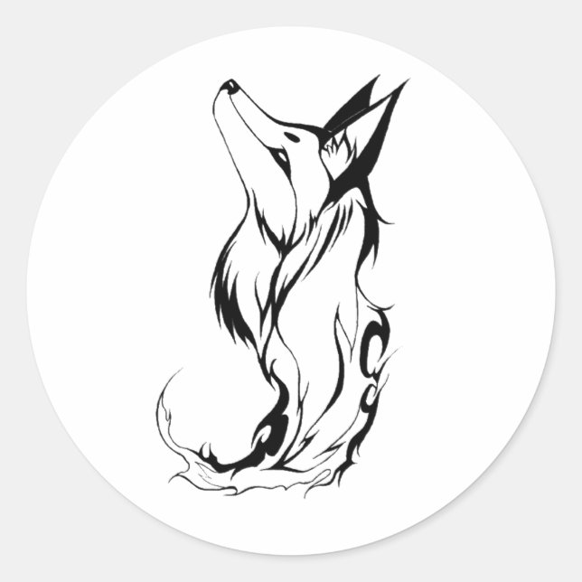 Adesivo Redondo Tribal Fox Tattoo Design (Frente)
