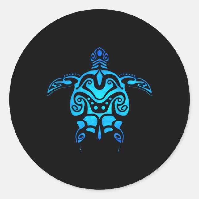 Adesivo Redondo Tribal Hawaiian Maori Sun Sea Turtle 2-Sided (Frente)